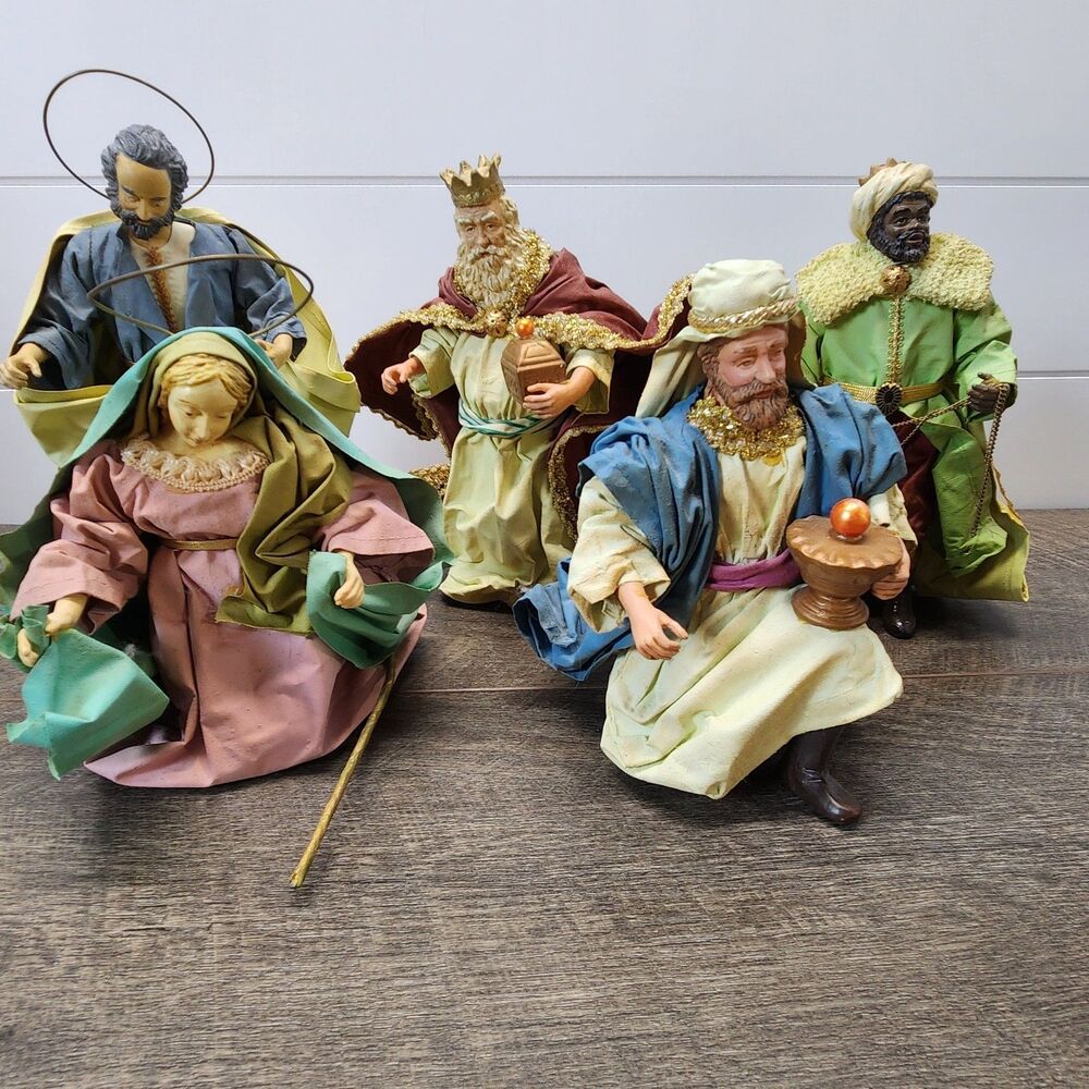 Vtg Clothtique Style Fabric Mache Nativity Replacement Figures Lot of 5 Taiwan